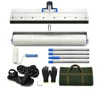 Kit de herramientas de cemento autonivelantes de 20 pulgadas, rodillo con pinchos con mango extensible, zapatos de punta premontados, incluye rastrillo de calibre dentado y bolsa de lona, para suelos