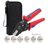 Kit de herramientas de crimpado con alicates de crimpado de cable de bolsa con 4 troqueles intercambiables, rango de crimpado ajustable, alicates de crimpado multifunción para múltiples tipos de