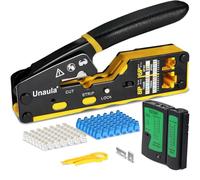 Kit de herramientas de crimpado RJ45, crimpadora de paso Ethernet, kit de reparación de herramientas de crimpado de red Cat5 Cat5e Cat6, incluye probador de cables, mini pelacables, cuchillas, 50