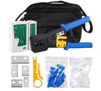 Kit de herramientas de crimpado RJ45, juego de herramientas de crimpado Ethernet, CAT5 Cat5e Cat6, herramienta todo en uno con 20 conectores, 20 cubiertas, probador de cables de red, mini pelacables y