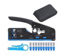 Kit de herramientas de crimpado RJ45, prensador de Ethernet todo en para conectores RJ 8P y 6P, herramienta de crimpado, corte y pelado pasante con bolsa de transporte, para