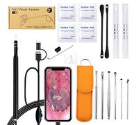 Kit de herramientas de eliminación de cera de oído, herramienta de limpieza de otoscopio de oído con cámara de luz, endoscopio digital HD para orejas equipado con 6 luces LED, herramienta de limpieza