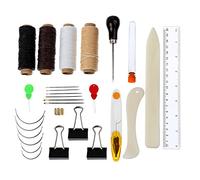 Kit de Herramientas de Encuadernación de 28 Piezas Agujas Curvadas de Ojo Grande Anillo de Dedal Enhebrador de Aguja Hilo Encerado Clipper Creaser de Papel de Carpeta de Hueso Clips de Carpeta Punzón