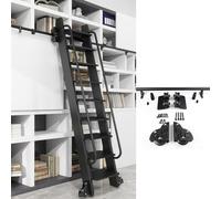 Kit de herramientas de escalera ajustable para biblioteca, juego de rieles deslizantes de 3.3 a 24 pies, escalera de ático completa para almacenamiento de estanterías en el hogar, diseño de tubo