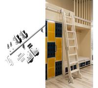 Kit de herramientas de escalera deslizante con juego de ruedas rodantes para escalera de biblioteca de tubo redondo, instalación completa con ruedas de suelo y pista de extensión para oficina en casa