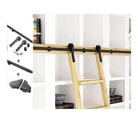 Kit de herramientas de escalera deslizante para biblioteca, tubo redondo de acero negro con ruedas de rodillo de piso para un movimiento suave, juego completo de rieles rodantes (escalera no incluida)