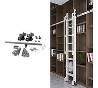 Kit de herramientas de escalera rodante, sistema de riel de escalera de biblioteca para puerta corredera, tubo redondo de acero con ruedas de rodillo de suelo, 3.3-20 pies, para estantería del hogar