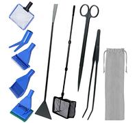 Kit de herramientas de limpieza de acuario 9 en 1, herramienta de limpieza de acuario de red de pescado, Aquascape pinzas acuáticas tijeras rascador set