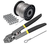 Kit de herramientas de prensado de cuerda de alambre, con cable de acero inoxidable 1/16-304 de 165 pies (núcleo de hebra de 7 x 7), 100 topes de manga de bucle de aluminio para férula de cable