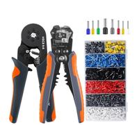 Kit de herramientas for engarzar virola, HSC8 6-6A AWG 23-10 Alicates for engarzar autoajustables + Pelacables | Engarzadora hexagonal for terminal de casquillo
