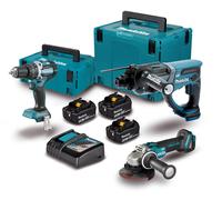 Kit de herramientas makita 18v. atornillador + martillo + amoladora + 3 baterías 5.0 ah + maletines