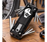 Kit de herramientas multifuncional con llave ajustable de acero y controladores plegables, compacto y portátil para camping, ciclismo, motocicleta, color negro