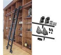 Kit de herramientas para escalera deslizante de biblioteca - riel redondo de 3.3 a 20 pies (sin escalera) riel móvil para escalera con ruedas de rodillo de piso para un movimiento suave