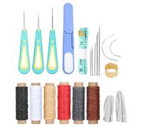 Kit de herramientas para manualidades de cuero, 21 Uds., agujas para coser a mano, hilo encerado, dedal, suministros DIY