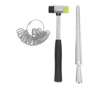 Kit de herramientas para medir anillos |Mandril de aluminio resistente y medidor de dedos de 31 piezas |Tallas precisas de EE. UU., Hong Kong, Japón y Europa |Martillo de joyería