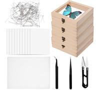 Kit de Herramientas para Muestras de Insectos 4 Cajas de Madera 10 Hojas de Papel de Calco 200 Alfileres de Insectos 2 Tablas de Montaje de Mariposas Hechas de Espuma EVA para Colección