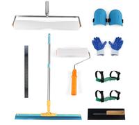 Kit De Herramientas Para Nivelar Cemento, Kit De Herramientas De AutonivelacióN De Cemento Con Raspador De 5 Mm, Llana Dentada, Zapatas Con PúAs, 4 Postes, Rodilleras Y Guantes