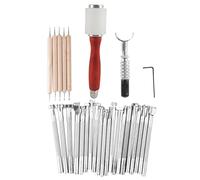 Kit de herramientas para trabajos en cuero de 28 piezas, conjunto de estampado y tallado en cuero con martillo, sellos y cuchillo para personalizar carteras y bolsos DIY;