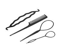 Kit de Herramientas para Trenzar Cabello 4 en 1, Accesorios Profesionales de Plástico con Peine y Tiradores, Ideal para Estilistas y Uso Doméstico, Negro