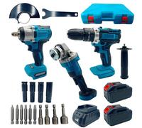 Kit de herramientas profesionales de 88 V, maletín, destornillador, amoladora angular y taladro de impulsos, 2 baterías, 14 puntas, kit 3 en 1
