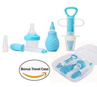 Kit de Higiene, Kidsmile 6 piezas BPA libre Niño bebéde Set Medical dispensador de la medicina, seguro-dosis gotero, aspirador nasal jeringuilla oidos / Set para el cuidado del bebé con la caja (Azul)