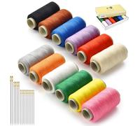 Kit de hilo de coser de 12 colores, 402 bobinas de hilo de poliéster con juego de agujas de coser, hilo de pelo redondo, hilo de extensión de pelo, 320 m por bobina de hilo para coser a mano y máquina