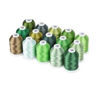 Kit de hilos de bordar, Hilo de bordar poliéster 40WT 120D for máquinas coser, juego 15 Uds. Multicolor(Green)