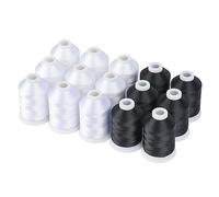 Kit de hilos de bordar, Hilo de bordar poliéster 40WT 120D for máquinas coser, juego 15 Uds. Multicolor(9 White 6 Black)