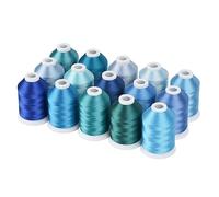 Kit de hilos de bordar, Hilo de bordar poliéster 40WT 120D for máquinas coser, juego 15 Uds. Multicolor(Blue)