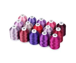 Kit de hilos de bordar, Hilo de bordar poliéster 40WT 120D for máquinas coser, juego 15 Uds. Multicolor(Purple)