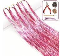 Kit de horquillas con herramientas e instrucciones (idioma español no garantizado), 1000 hebras, 119 cm, extensiones de pelo con purpurina para mujeres y niñas, accesorios para el pelo de hadas