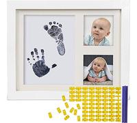 Kit de huella de mano y mano de tinta para bebé - Marco de fotos para recién nacido (almohadilla de tinta limpia no tóxica y segura) - El mejor regalo para la nueva mamá y la ducha - Foto de impresión de pies para niñas y niños Color blanco, Blanco