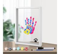 Kit de Huellas Dactilares Familiares, Transparente Kit de Marco de Fotos con Huellas de Manos Familiares Recuerdo de Madera Regalos para Padres Nuevos y Esperados con 6 colores de Pintura