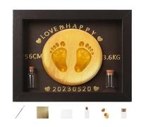 Kit de huellas de bebé - Marco de huella de mano 17 x 22 x 3 cm, tablero de recuerdo de madera, juego de moldeo para bebés con botella de recogida de pelo fetal | Safe Paint Souvenir parfait po