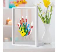 Kit de huellas de mano familiar, marco de madera hecho a mano, regalos familiares, regalo para padres nuevos y futuros, incluye 5 colores de pintura no tóxica