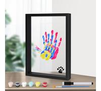 Kit de Huellas de Manos Familiares, Kit de Marco de Fotos de Huellas de Manos Familiares Transparente Marco de Fotos de Madera con 6 Colores de Pintura Acrílica (Negro)