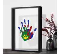 Kit de huellas de manos familiares, marco de madera para la noche familiar, regalos para nuevos padres, ideas de regalos para abuelos, 5 pinturas no tóxicas (negro)