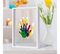 Kit de huellas de manos familiares transparentes, regalos para padres primerizos, regalos familiares, marco de madera de recuerdo hecho a mano, 5 pinturas no tóxicas incluidas, hojas transparentes