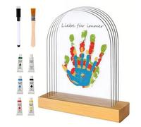 Kit de Huellas de Manos Y Pies con Secado Rápido Lavado Fácil | Secado en 30 Segundos, 5 Láminas Acrílicas con Base de Madera, Ideal para Creativo