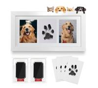 Kit de Huellas para Patas de Perro y Gato, Regalo para Dueños de Mascotas con 2 Almohadillas de Tinta y 4 Tarjetas, Set de Huellas de Bebé con Marco de Madera para Recién Nacidos 0-6 Meses, Blanco