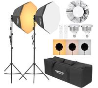 Kit de iluminación de fotografía Softbox, 2 x Kit de iluminación AMBITFUL de 65 cm con Soporte de luz de trípode de 2 m y 2 Bombillas LED Bicolor de 50 W 3000-6500 K, iluminación Continua LED