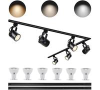 Kit de Iluminación LED Dimmable, Cabezal de Pista GU10 10W 3CCT con Riel H de 2x1m, Ajustable 3000K/4000K/6000K, Proyector de Techo Comercial con 6 Lámparas GU10 Intercambiables