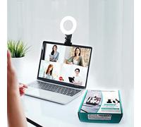 Kit de iluminación para videoconferencia, 3200 K-6500 K, regulable, anillo luz LED, sujeción con pinza, ideal monitores portátiles, trabajo remoto, llamadas Zoom, transmisión diferida o en directo
