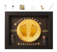 Kit de impresión de manos - Kit de recuerdos para bebé, incluye marco de madera, pintura, almohadilla de tinta, bolígrafo, dos botellas para la colección de pelo, pegatinas de números, recuerdo