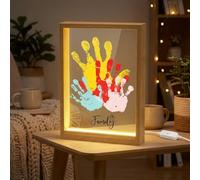 Kit de impresión de manos para familia con LED - Kit de impresión de pies de bebé recién nacido para parejas, marco de madera para manualidades, regalo personalizado para el día del padre y el día de