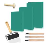 Kit de impresión Lino, 6 piezas (A4 A5 A6) x 2 hojas de lino con herramientas de corte y rodillo de goma para impresión y más manualidades kit de impresión en bloque