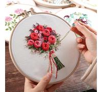 Kit de iniciación de bordado de punto de cruz con diseño de flores para nuevos artesanos (4)
