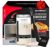 Kit de iniciación de masa madre de lujo - Tarro grande de 34 onzas con escala, cubierta de tela, banda de nivel de alimentación, termómetro, espátula, suministros para hornear pan de masa madre con