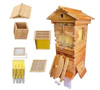 Kit De Iniciación Para Colmenas, Caja De Madera B-Ee Hive House Con Sis-tema Automático De Flujo De Miel, Incluye 4 Marcos B-Ee Y 6 Bandejas De Panal, Para Aficionados Y Principiantes En Apicultura