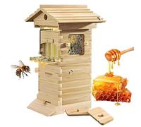 Kit de iniciación para colmenas, colmena de miel de flujo automático con ventana de observación y boquilla para la miel, caja de madera completa para apicultura con 4 marcos y 6 bandejas de panal